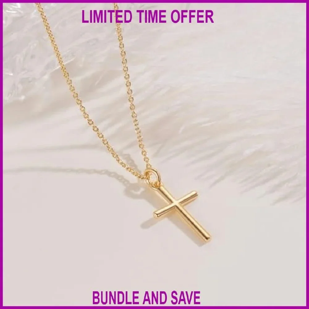 14K Gold Plated Cross Pendant Necklace Adjustable Chain Women's Jewelry